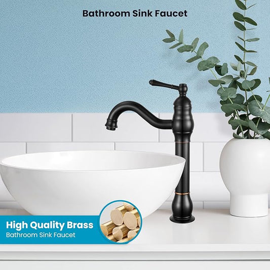 gotonovo Single Handle Vessel Sink Faucet 360° Swivel Bathroom Faucet One Hole Farmhouse Lavatory Vanity Faucet Bowl Sink Mixer Tap with Pop Up Drain, Oil Rubbed Bronze