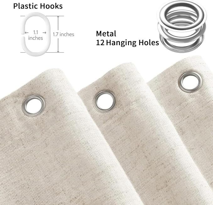 Beige Linen Shower Curtain Cream Boho Farmhouse 72" W x 75" L | Linen Fabric, Boho Farmhouse, Woven Texture, Natural Cloth, Elegant Drape, Washable, Shower Curtain for Bathroom Bathtub