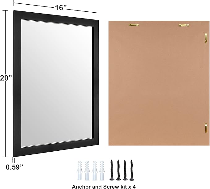 Rectangular Wall Mirror 20x16 Inch Bathroom Mirror for Over Sink, Black | Farmhouse Wall Mounted Mirror, Hangs Horizontally or Vertically for Vanity, Entryway, Restroom