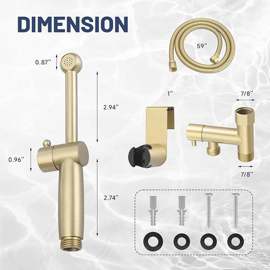 Handheld Bidet Sprayer for Toilet, Handheld Sprayer Attachment for Toilet with Adjustable Pressure Control Brushed Gold Bathroom Fixture Bidet Sprayer Sets, Brass