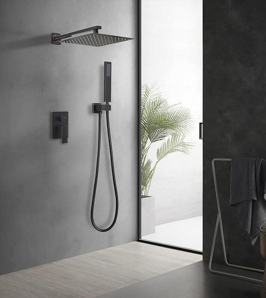 Oil Rubbed Bronze Shower System 12 Inch Bathroom Rain Mixer Shower Combo Set Wall Mounted Rainfall Shower Head and Handheld System Shower Faucet Set Rough-in Valve Body and Trim Kit