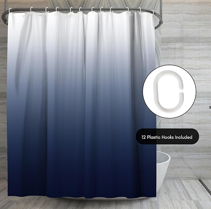 Americanflat 71x74 Blue Ombre Shower Curtain - Water-Resistant Long Shower Curtain with Durable Metal Grommets and 12 Hooks - 100% Polyester