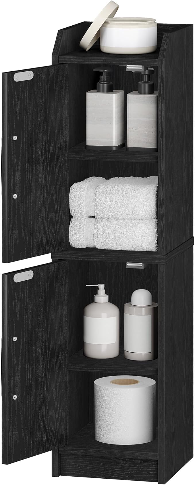 Bathroom Storage Cabinet, Small Corner Floor Cabinet with Door and Shelves, Narrow Bathroom Organizer and Paper Storage with Adjustable Shelves, for Small Spaces, Black BC27004X