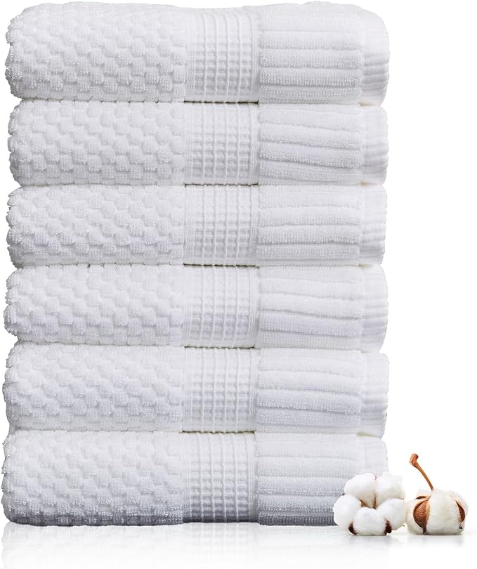 6 Pack 100% Cotton Hand Towels | White Towels | Oeko‑TEX Standard 100 | Soft & Absorbent, Quick‑Dry | Trinity Collection - Bright White