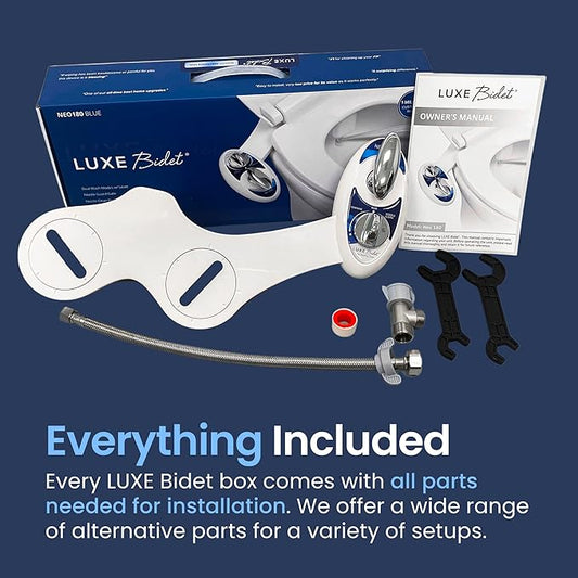 LUXE Bidet NEO 180 - Dual Nozzle, Self-Cleaning, Non-Electric Bidet Attachment for Toilet Seat, Adjustable Water Pressure, Rear & Feminine Wash, with Lever Control (Blue)
