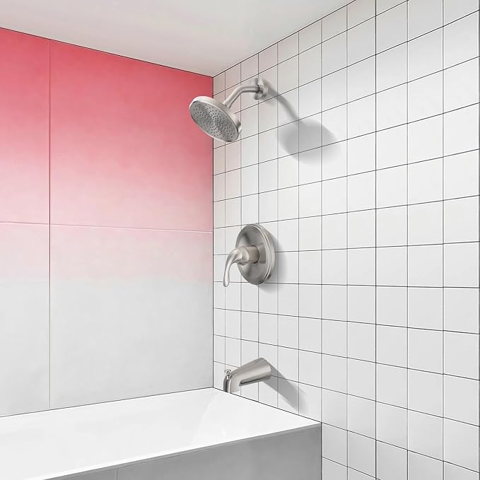 Tub Shower Faucet Set with Valve, Tub and Shower Faucet Set Complete Brushed Nickel, Single-Handle Tub and Shower Trim Kit with High-Pressure 6 Inch Rain Shower Head and Tub Spout