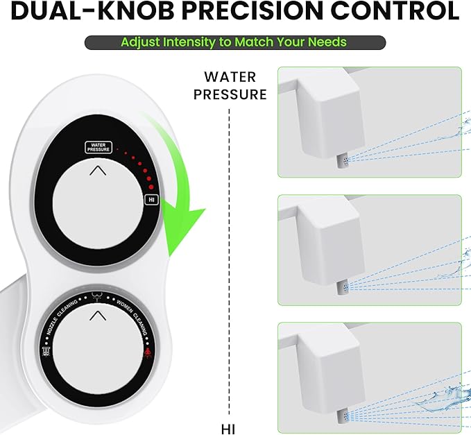 RV Bidet for Camper Toilet, Non-Electric Toilet Sprayer Attachment with Dual Nozzles, Adjustable Pressure, Front/Rear/Self Cleaning, Upgrade for Trailer, Motorhome, RV Bathroom (White-Black)