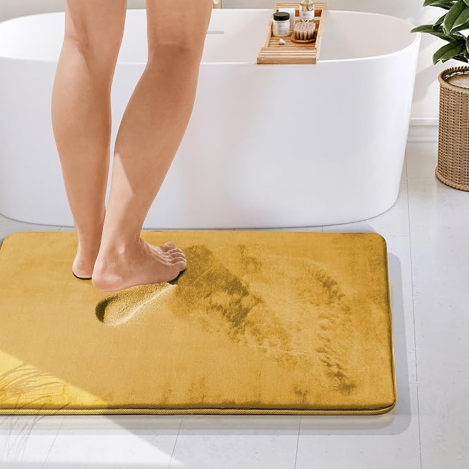 Clara Clark Bathroom Rugs, Velvet Memory Foam Bath Mat, Non-Slip Bath Rugs, Machine Wash, Dries Quickly, Ultra Soft Plush Bath Mats for Bathroom, 24 x 36, Camel Gold