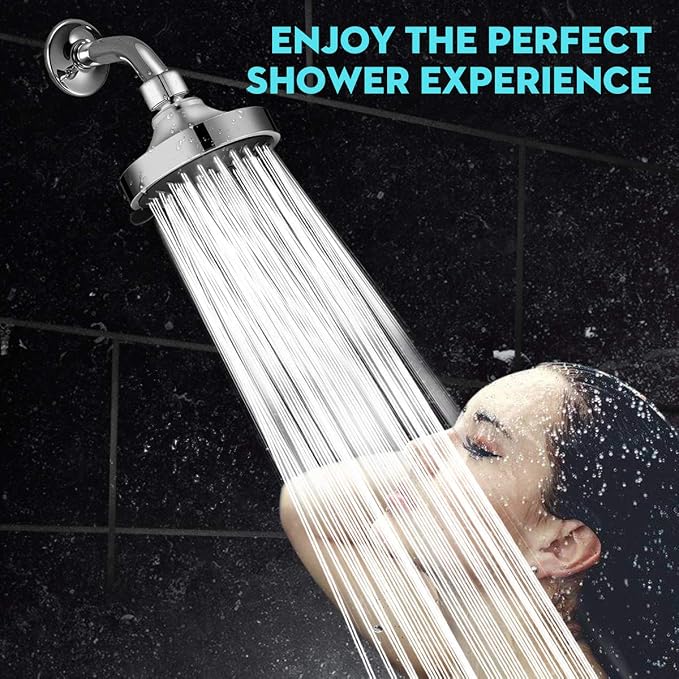 WarmSpray High Pressure Shower Head 5 Settings Fixed Showerhead 4 Inch High Flow Bathroom Showerhead with Adjustable Brass Ball Joint for Luxury Shower Experience Even at Low Water Pressure