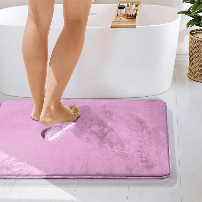 Clara Clark Bathroom Rugs, Velvet Memory Foam Bath Mat, Non-Slip Bath Rugs, Machine Wash, Dries Quickly, Ultra Soft Plush Bath Mats for Bathroom, 24 x 36, Lavender Dream