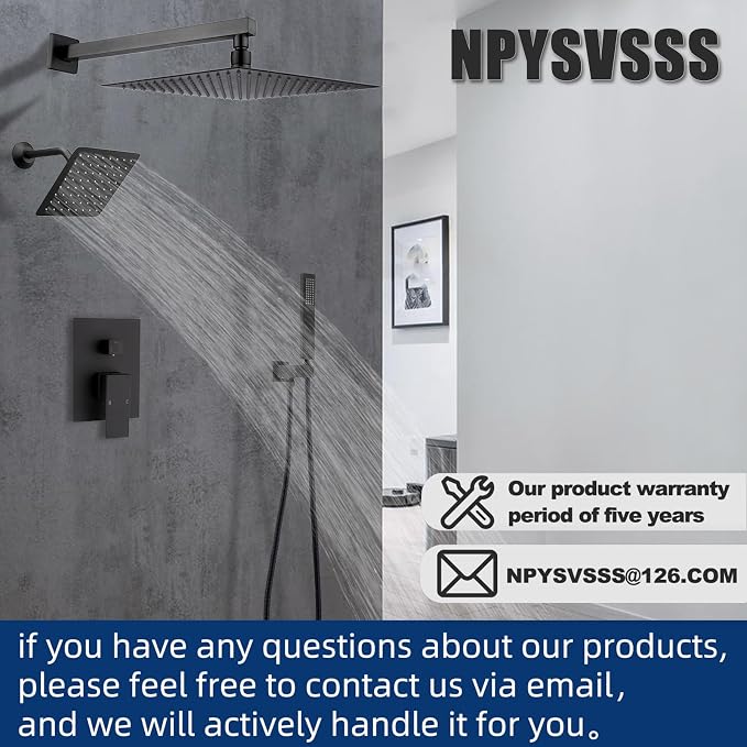 12" Shower Faucet Set Rain Shower System with 6" Wall Mounted Head Full Body Luxury Rain Shower System Rainfall Shower Head with Handheld Combo,3 Way Pressure Balance Valve Kit,Matte Black
