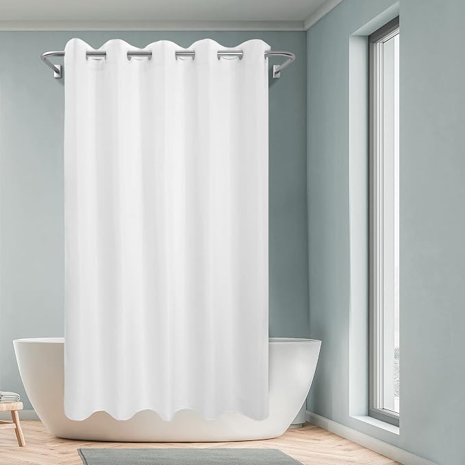 River Dream No Hook Long Shower Curtain or Liner Soft Microfiber - 78" Length Fabric Shower Curtain Liner Set, Machine Washable & Water Repellent, White, 71x80 | Waterproof Fabric Shower Curtain Set, Bottom Magnets, Soft & Machine Washable, 71W x 80H