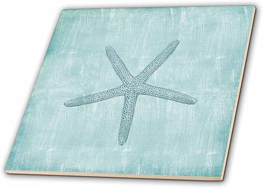 3dRose Aqua Starfish Abstract beach theme 8 Inch Ceramic Tile