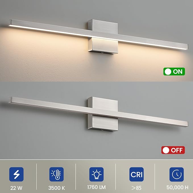 Epinl Brushed Nickel Bathroom Light Fixture Over Mirror 31.5 inch Modern Vanity Light Fixture 22W 5CCT Dimmable Light Bar LED Lighting Fixture for Bathroom Bedroom