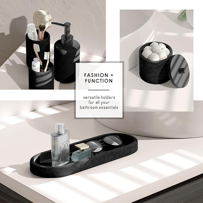 Clara Clark Bathroom Set - Black Bathroom Accessories Set, 19PC Bathroom Accessory Set, Bathroom Sets with Shower Curtain Set, Soap Dispenser & Toothbrush Holder