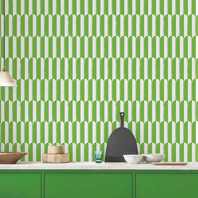 Vamos Tile Peel and Stick Backsplash Seamless Tile,Fish Scale,Matt,10-Sheet | 11.9''x10.8'',White & Grass Green PVC+Light Gold Stick on Backsplash Tile for Kitchen & Bathroom & Laundry & Camper