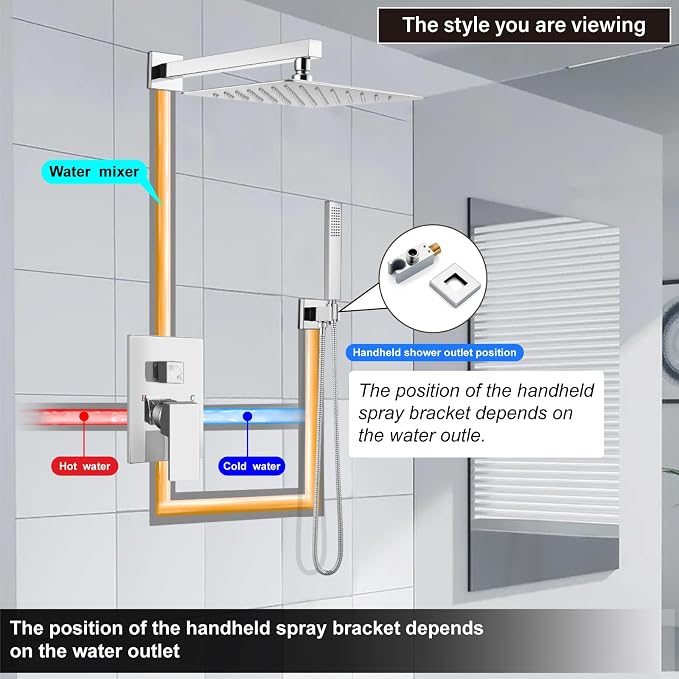 Midanya Shower Faucet Set with Handheld Sprayer,12 Inch,Polish Chrome | Rough-in Shower Valve and Trim Kit Included,Square Rain Head,Wall Mount Shower System,All Metal,Bathroom