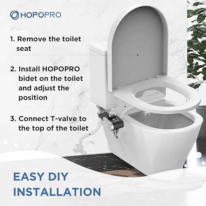 HOPOPRO Bidet with Single Finger Water Pressure Control, Self Cleaning Hygienic Dual Nozzle (Feminine/Rear Wash), Non-Electric Bidet Attachment for Toilet Seat, Easy DIY Install <5 Min -Black