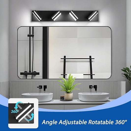 IZORRO LED Modern Bathroom Lights Fixtures(4-Light,Dimmable,360°Rotate),Matte Black Acrylic Wall Lighting,Vanity Lights for Bathroom Over Mirror - 6000k 24In (No Assembly Required)
