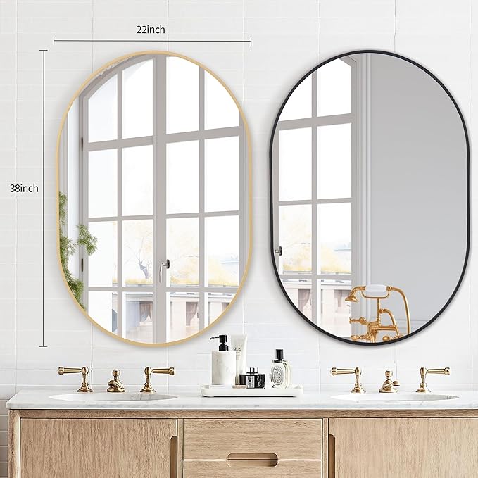 Oval Mirrors,22x38 Oval Bathroom Mirrors,Bathroom Mirrors for Over Sink,Wall Mirror,espejos para baños(Black)