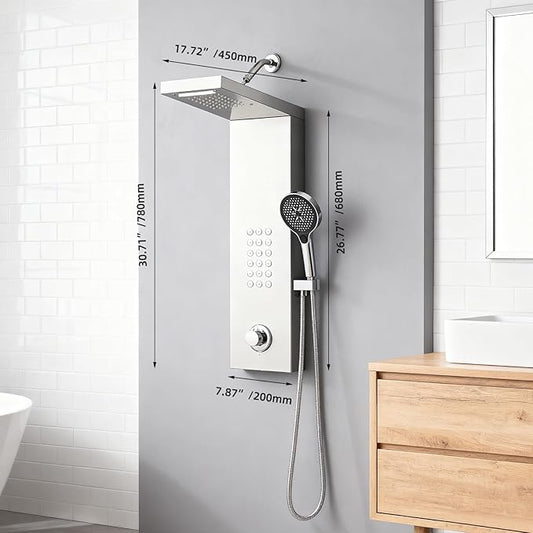 Shower Panel Tower System,Rain Shower Head Rainfall | Waterfall Shower,Handheld High Pressure Rain Massage System(Silver)
