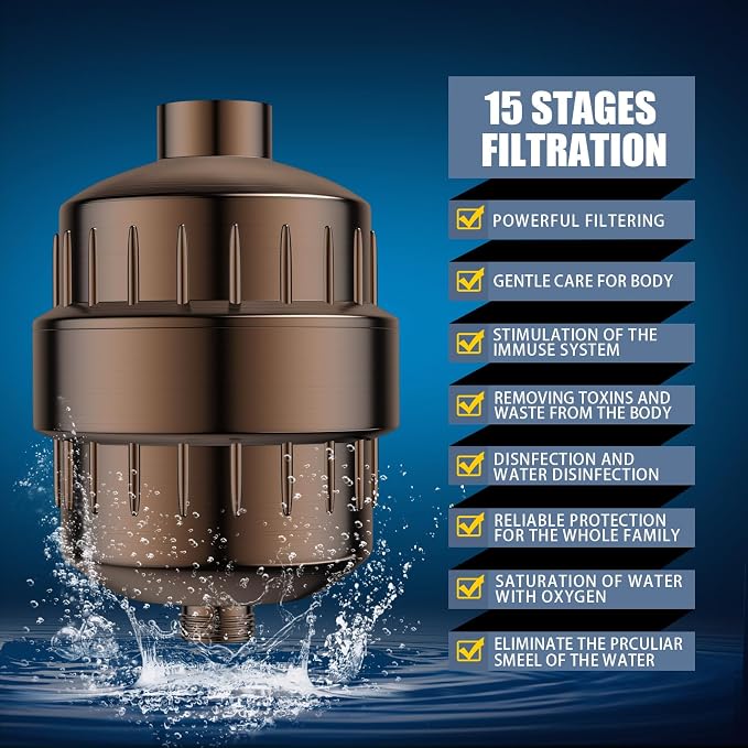 FEELSO Shower Head with Shower Filter, Filtered Shower Head for Hard Water | High Pressure, Anti-clog Nozzles, 5 Spray Showerhead, 15 Stage Water Softener Filters, Remove Chlorine and Harmful Substances