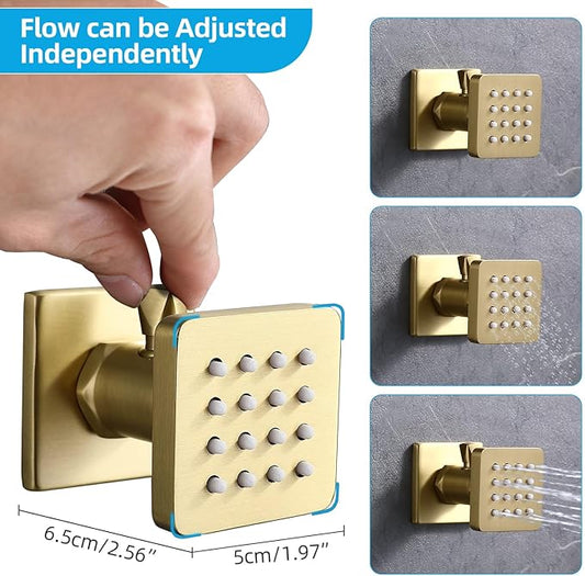 Enga Body Jets Shower System with On-Off Switch, 16 Inch Ceiling Rain Shower Head with Jets Shower Faucet Fixture Complete Set Brushed Gold