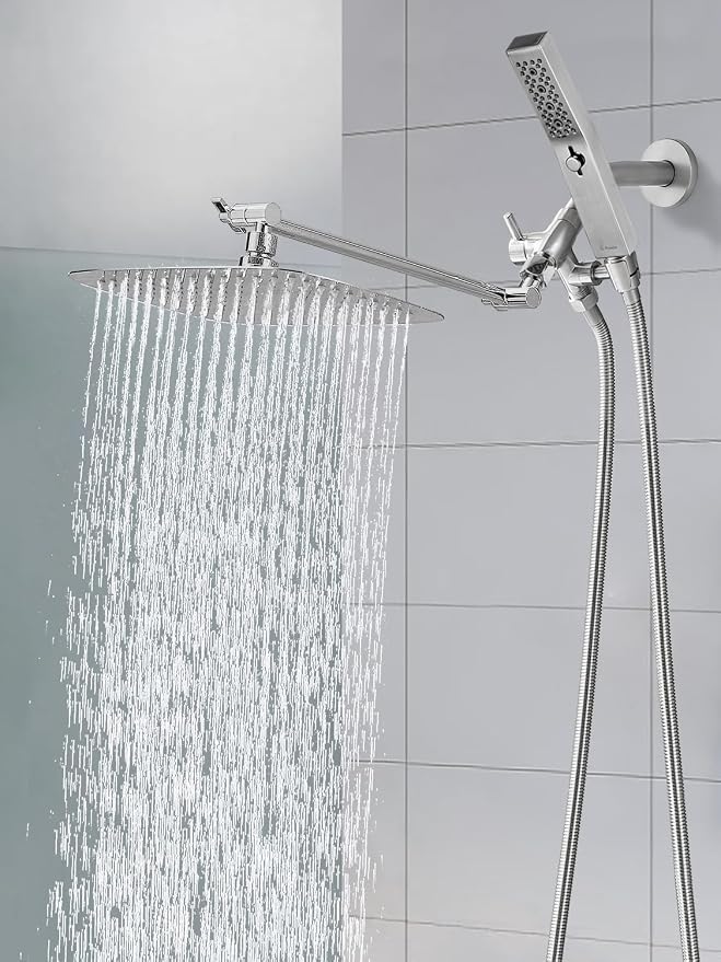 G-Promise All Metal 12" Rain Shower Head with Handheld for Bathroom Upgrade | All Metal, Built to Last, Easy Install, Adjustable Height & Angle for All Heights, Extra Long Hose, Modern Upgrade