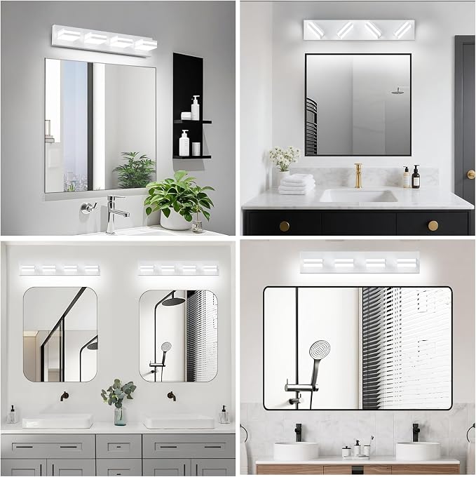 IZORRO LED Modern Bathroom Lights Fixtures(4-Light,Dimmable,360°Rotate),Matte White Acrylic Wall Lighting,Vanity Lights for Bathroom Over Mirror - 6000k 24In (No Assembly Required)