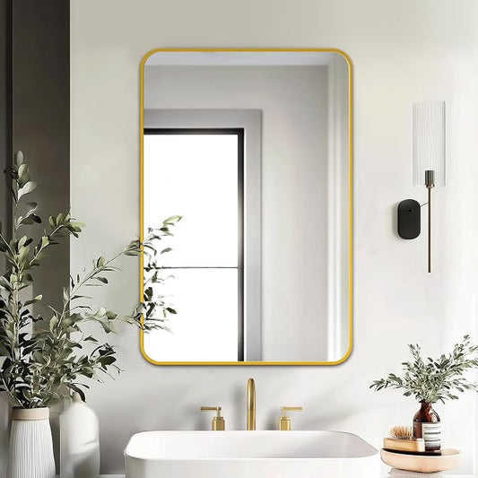 Bathroom Vanity Mirror, Gold Framed Mirror for Over Sink, 30x20 | HD glass, distortion-free for makeup and grooming, Sturdy frame, all mounting hardware, hangs horizontal or vertical