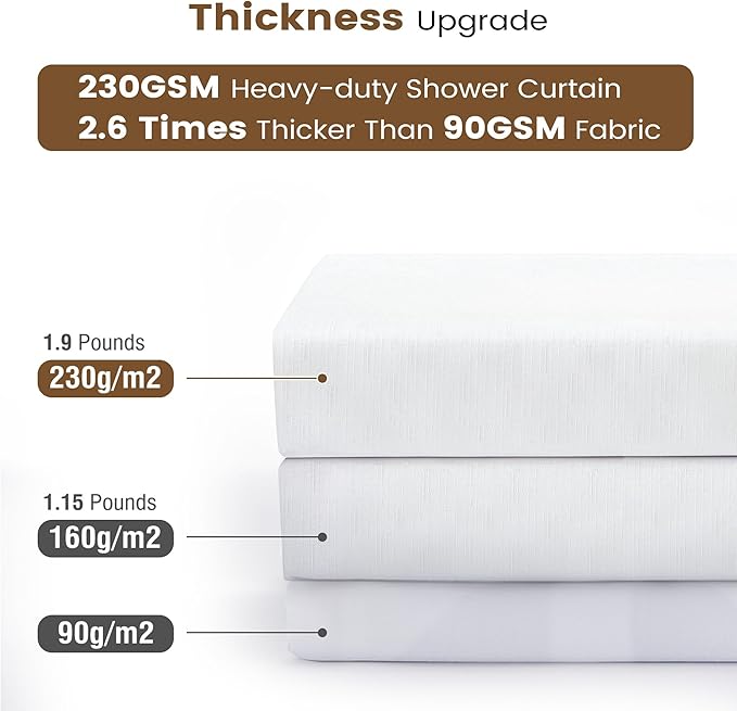 BTTN 3 in 1 Shower Curtain with Clear Liner - 72x96 Extra Long Linen Textured Cloth Shower Curtain Set with Plastic Hook, Large Decorative Weighted Waterproof Shower Curtain for Bathroom, White