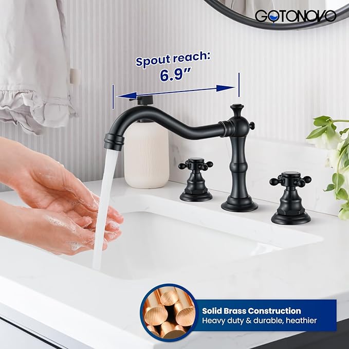 gotonovo 3 Hole Widespread Bathroom Sink Faucet Double Cross Handle Mixer Tap Faucet for Bathroom Sink Vanity Faucet Deck Mount Basin Hot Cold Water Matching Pop Up Drain Oil Rubbed Bronze