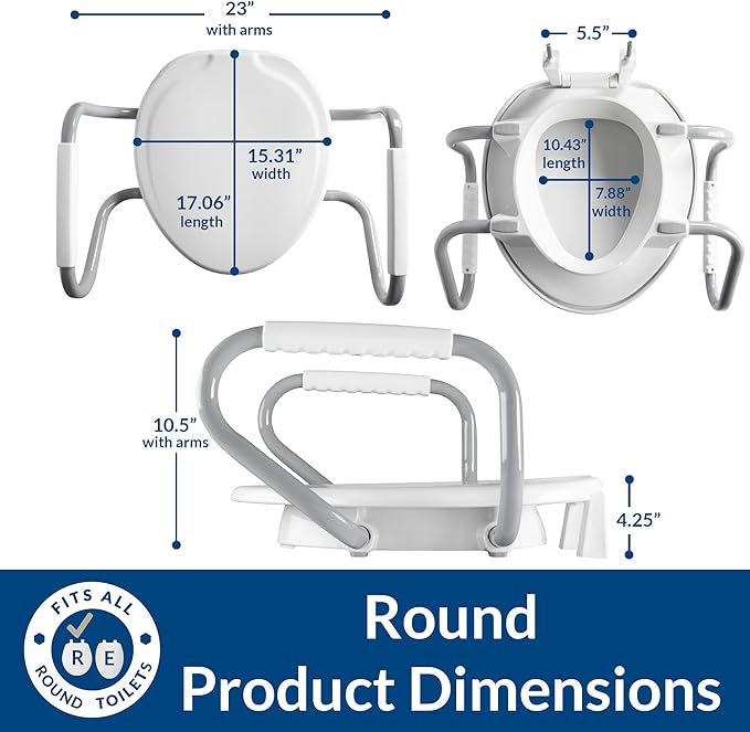 Bemis Assurance 3" Raised Toilet Seat with Handles, Made in USA, Secure Hinges, Clean Shield Guard, Round, White