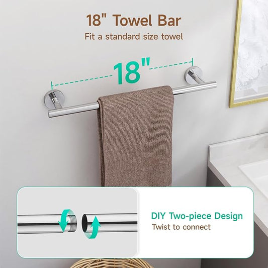 4PCS Polished Chrome Bathroom Accessories Set,18-Inch Towel Bar Set | Durable SUS304 Stainless Steel Bathroom Hardware Set, Towel Racks for Bathroom Wall Mounted, Modern Home Decor