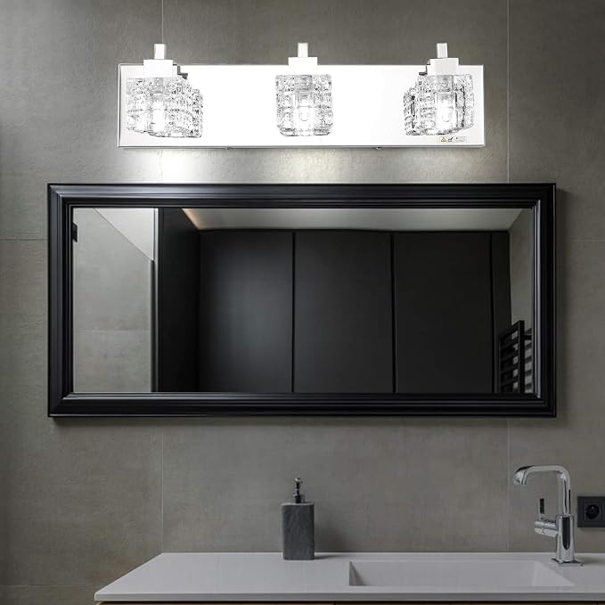 TRLIFE Bathroom Vanity Light Fixtures, Modern Bathroom Lights Over Mirror 3 Lights Vanity Light 19inches Crystal Vanity Light Fixture