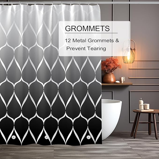 Black Shower Curtain Liner, 4G PEVA Shower Liner, Plastic Peva Waterproof Shower Curtains, 72x72 inch with Grommet Holes 3 Magnetic Weights