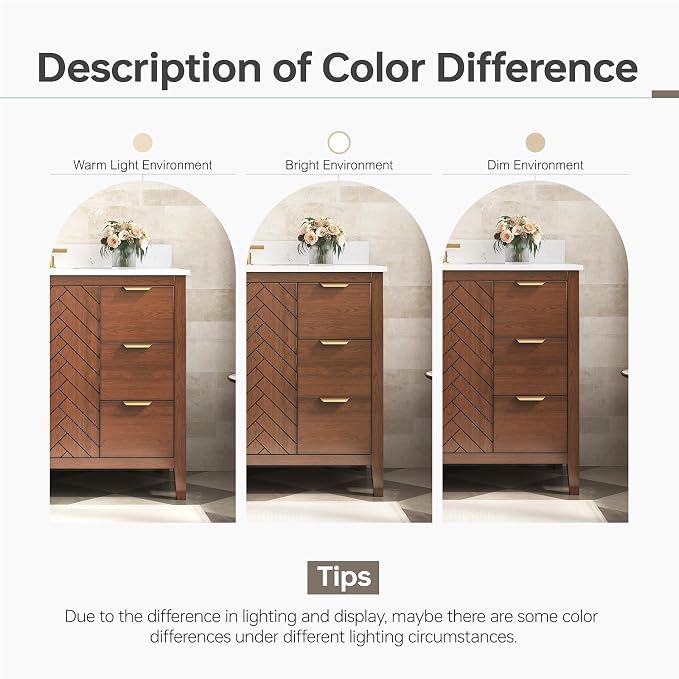 48" Walnut Bathroom Vanity with Sink, No Assembly Required | Solid Wood Bathroom Vanities with Soft Close Doors & Dovetail Drawers, Modern Bathroom Sink Cabinet, 0.78" Stone Top