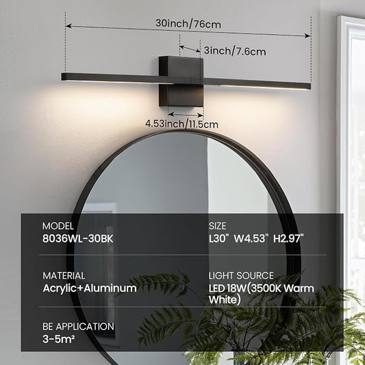 Black Bathroom Vanity Light 30 Inch 360° Rotatable 18W Dimmable 5CCT LED Black Bathroom Light Fixture Over Mirror Modern Vanity Lights for Bathroom Mirror Bedroom Wall Sconce Lighting