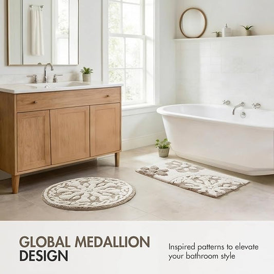 Madison Park Casablanca 100% Cotton Tufted Bathroom Rugs Luxurious Plush Medallion Floral Pattern Bath Mat Absorbent, Quick Dry, Spa Design Shower Room DΓ©cor, Rectangle 20" x 30", Taupe