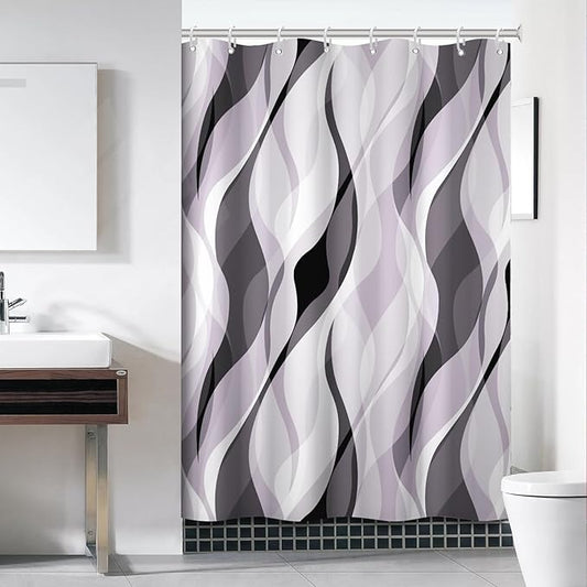 Lavender Shower Curtain, Modern Purple and Grey Striped Shower Curtain Set for Bathroom Waterproof Polyester Shower Curtain with Hooks, 54x72 Inch