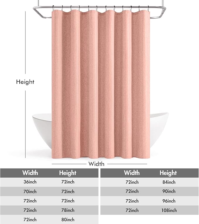 ANRODUO Blush Pink Linen Shower Curtain, Fabric Shower Curtain with 12 Metal Hooks, Waterproof Heavy Duty Polyester, Button Hole Design, Machine Washable for Bathroom Hotel Bathtub, W72xL72