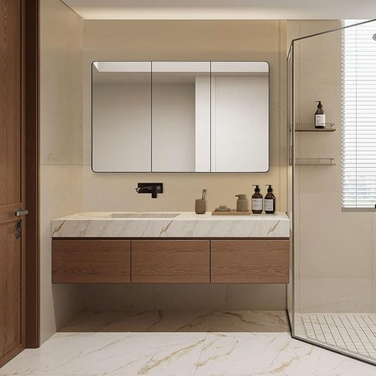 Bathroom Mirror Medicine Cabinet with Round Corner Framed Door 48 x 30 inch, Black,Recessed or Surface Mount, with Adjustable Glass Shelves