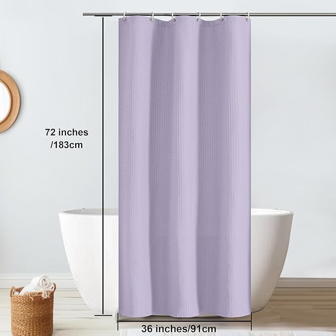 Stall Fabric Shower Curtain Set - 36x72W, Waffle Weave 230GSM Heavy Duty Small Shower Curtains for Narrow Stall Size, Machine Washable Bath Curtain with 12 Plastic Hooks, Lavender