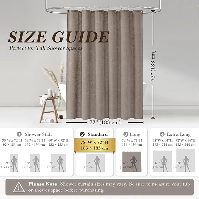 Greige Linen Shower Curtain Farmhouse Bathroom Decor 72x72 Inches | Boho Bathroom Decor,12 Sturdy Stainless Steel Sliding Hangers,Rustic Country Style,Linen Shower Curtains for Bathroom