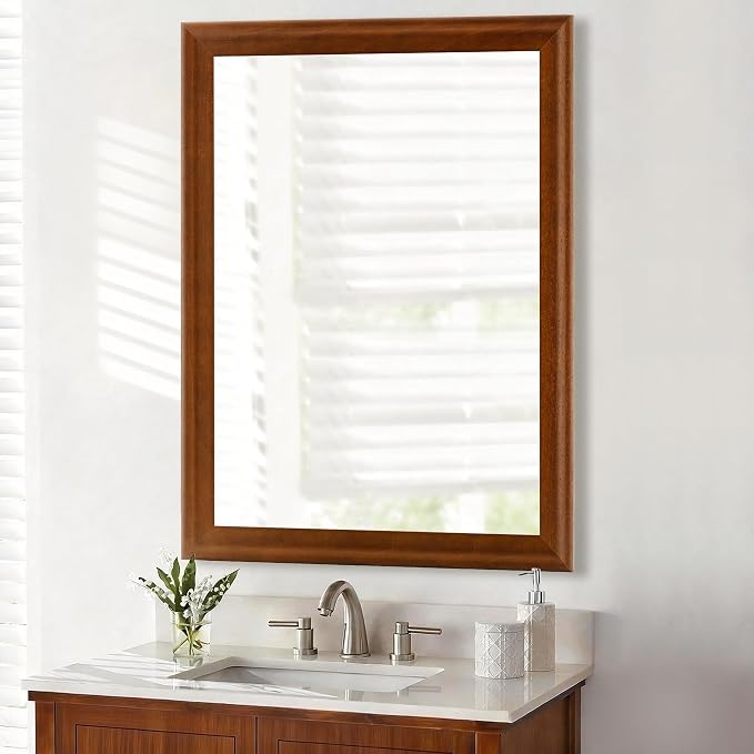 Tanmicoshomy 30x40 Inch Large Bathroom Vanity Rectangle Mirrors for Wall | Rustic Brown Wood Grain Finish, Tempered Glass, Bathroom Bedroom Entryway Living Room Wall Decor