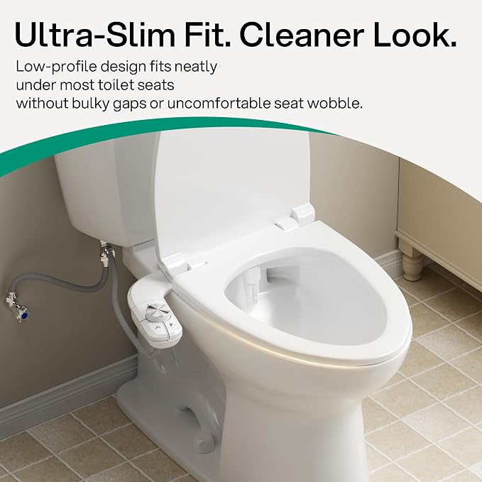 hansrapo Slim Bidet Attachment for Toilet, Dual Nozzle Fresh Water Bidet with Preset Water Pressure Control, Metal-Finish Dial Adjustment, Self-Cleaning, Quick-Release Non-Electric Bidet Attachment | Preset Water Pressure, Self-Cleaning button, one qui...