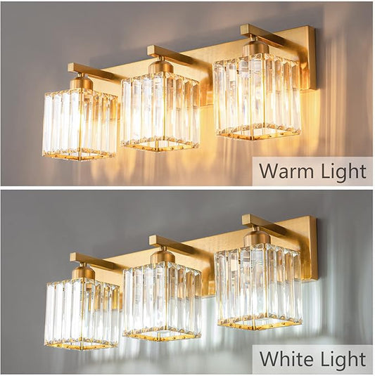 Modern Bathroom Vanity Light 3-Lights Gold Crystal Bathroom Wall Light Vanity Light FixturesοΌ20.47-inch Modern Minimalist Design