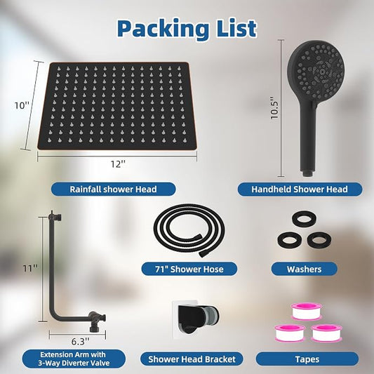 12" Metal Rainfall Shower Head with 10-Mode Handheld, Oil Rubbed Bronze | NSF/ANSI/CAN 372 Certified, High Pressure Showerhead Combo with 11" Adjustable Shower Arm, 71" Hose, Shower Head Holder