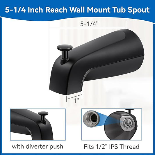 Dreyoo 5 1/4 Inch Bathroom Tub Spout Compatible with Westbrass E531D-1F-62, Fits Wall Front Mount Tub Spout with Shower Diverter 1/2'' IPS Inside Thread Bathtub Faucet(Matte Black)