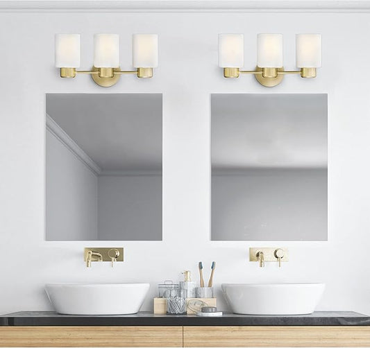 Westinghouse 6126700 Sylvestre Transitional Three Light Wall Fixture, Champagne Brass Finish, Frosted Glass